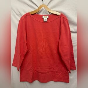 Vintage Talbots Top Womens Large Peach Casual 3/4 Sleeve Boat Neck Capsule